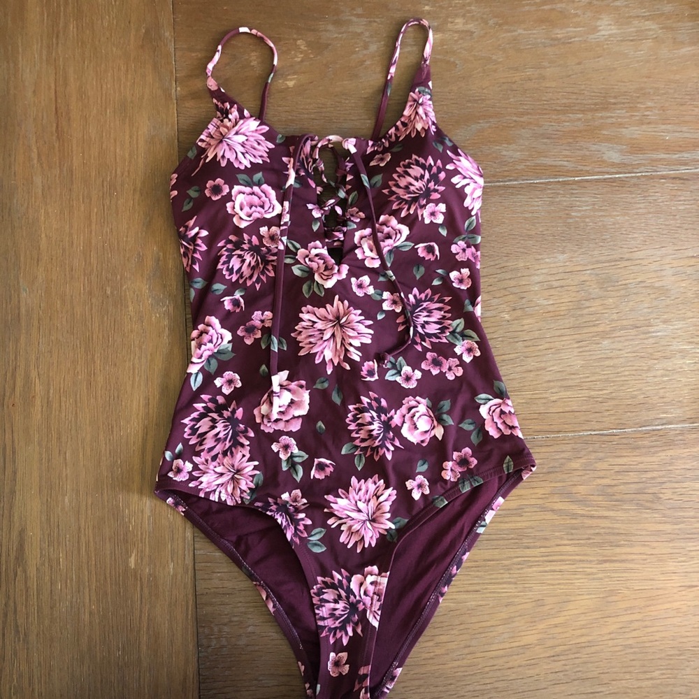 Floral Lace Up Swimsuit